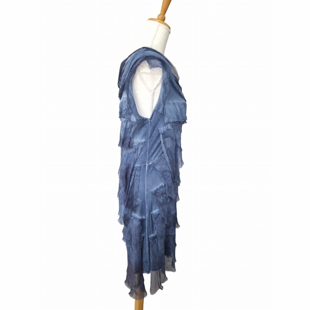 ITALIAN ELISA SILK DRESS WOMESLNS ONE SIZE 17IN PTP BLUE TIERED LAYED LINED KNEE - Picture 5 of 15
